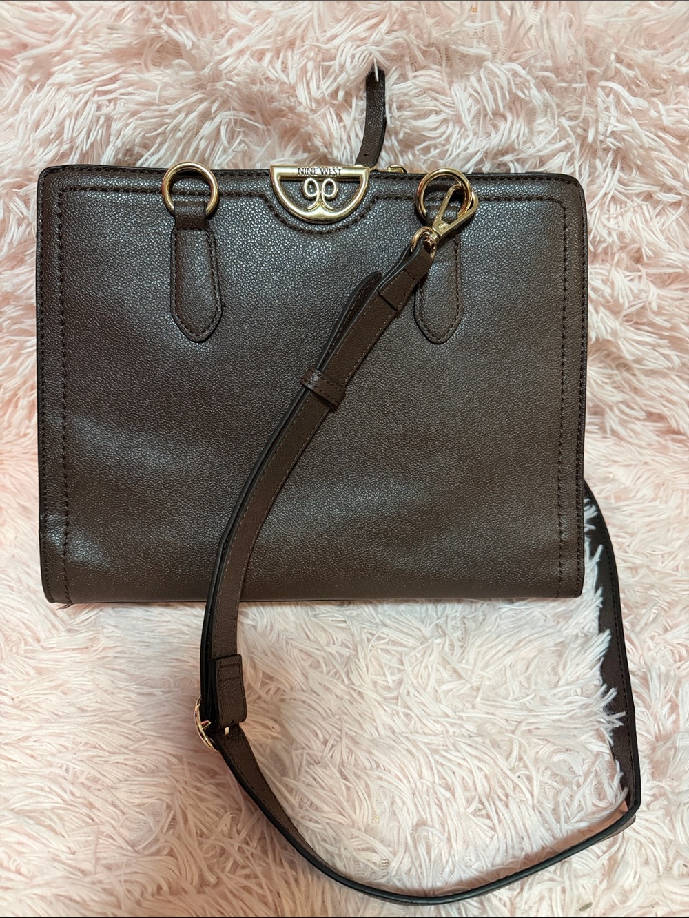 Nine West Dark Brown Crossbody Shoulder Bag with Gold Hardware